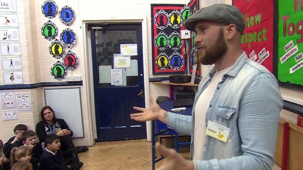 Rhythmical Mike at school assembly