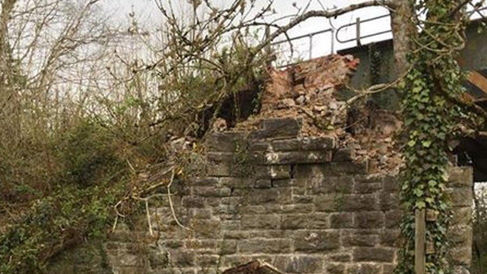 Damaged bridge at Crossgates, Powys