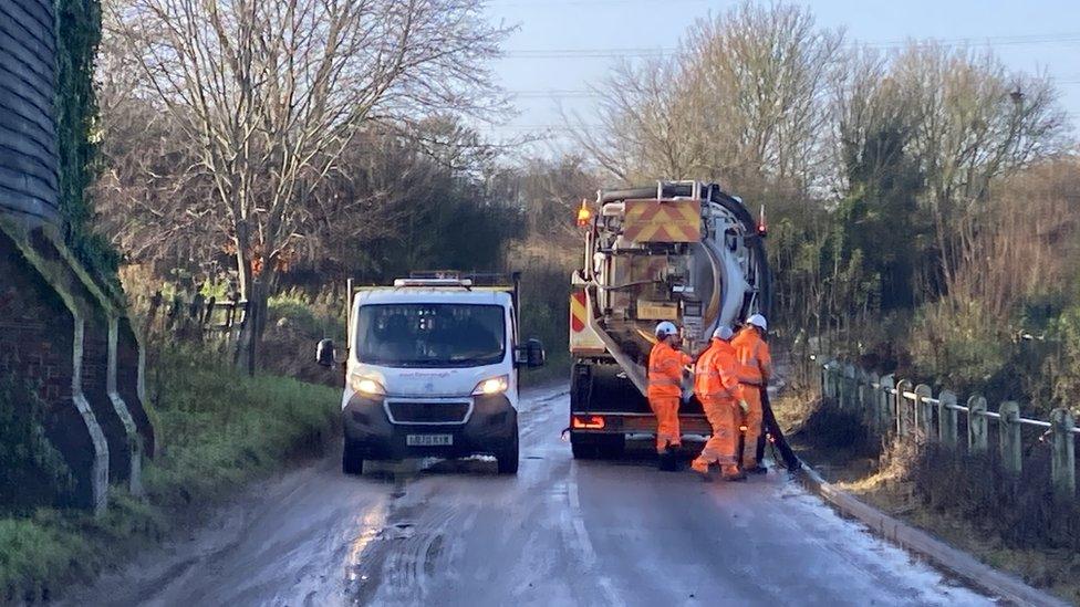 A tanker removing flood water at Barking Road