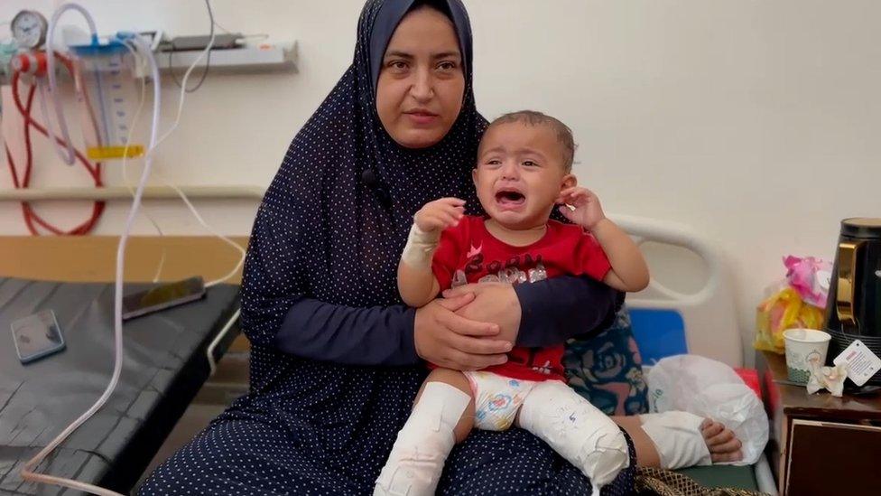 Two-year-old Fatima cries in hospital