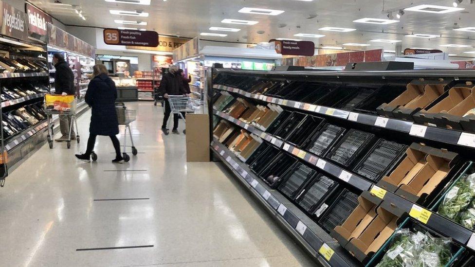 Empty shelves in a supermarket in Northern Ireland