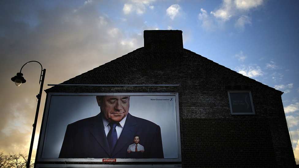 Conservative poster showing Ed Miliband in Alex Salmond's pocket