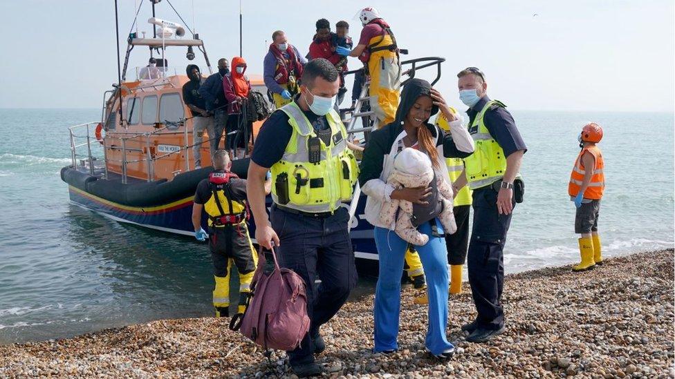 A lifeboat arrives on the beach in Dungeness