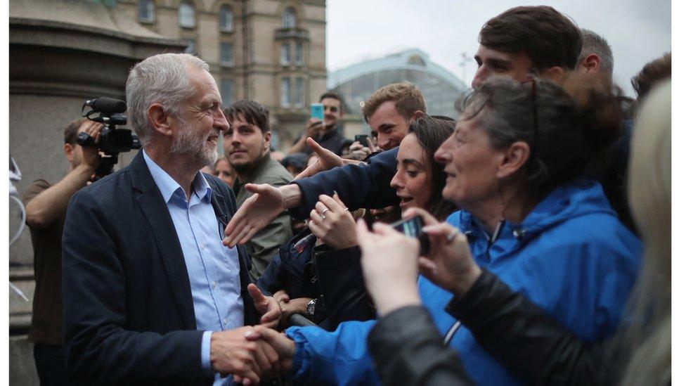 Jeremy Corbyn meets supporters at a rally in Liverpool