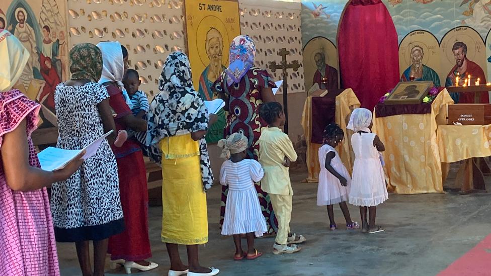 The congregation at Saint-André-Apôtre Russian Orthodox Church in Bangui, CAR