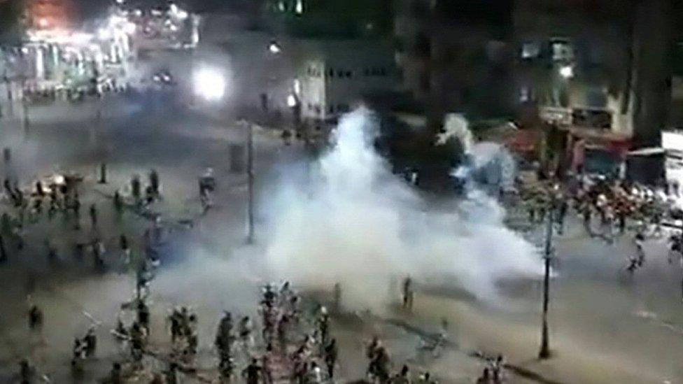 Screengrab of video purportedly showing confrontation between protesters and security forces in Arbaeen Square, Suez, Egypt on 21 September 2019