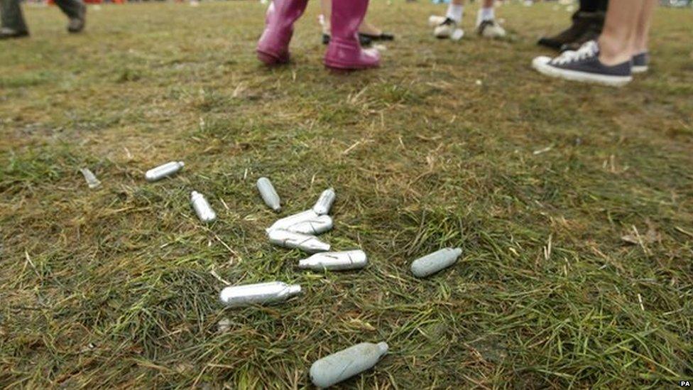 Nitrous oxide canisters discarded at a music festival