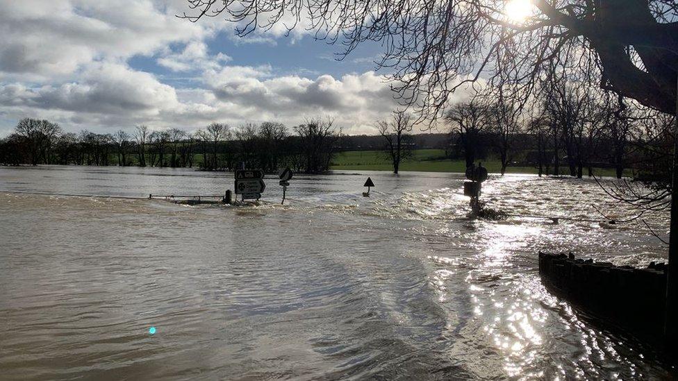 Llechryd bridge completely submerged by the River Teifi