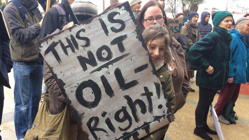 Protesters gathered by Bournemouth beach