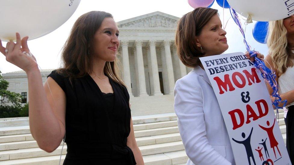 Two women oppose same-sex marriage