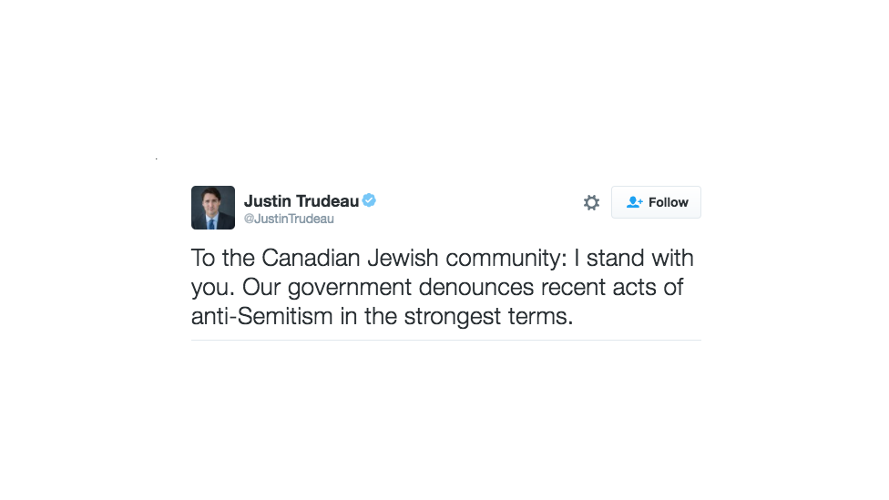 Prime Minister Justin Trudeau's Twitter response