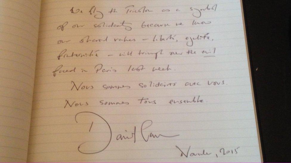 David Cameron's entry into the French book of condolence