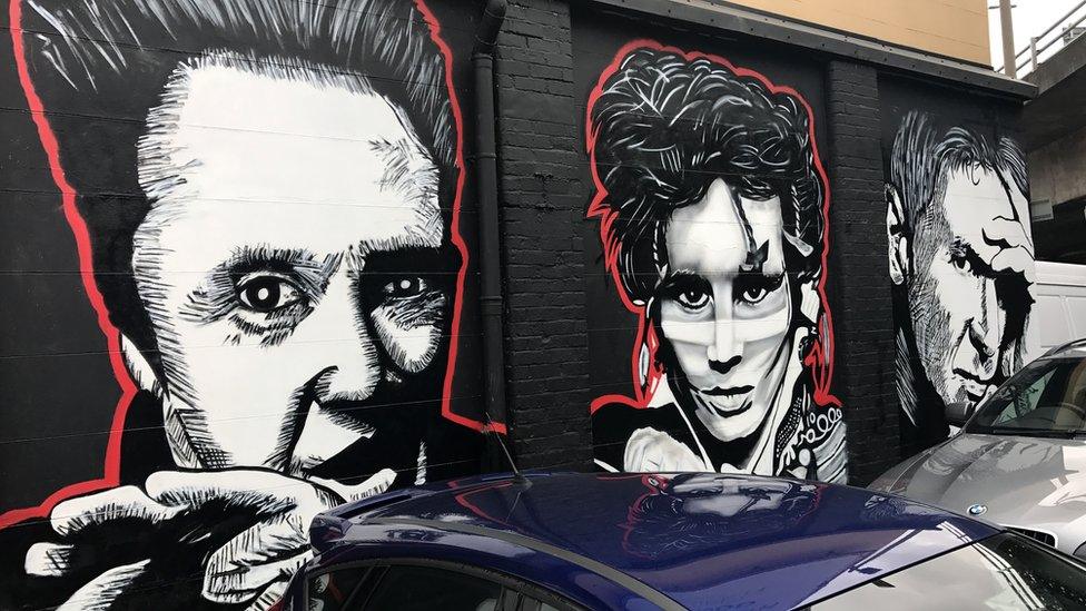 portraits of Christopher walken, prince and liam neeson