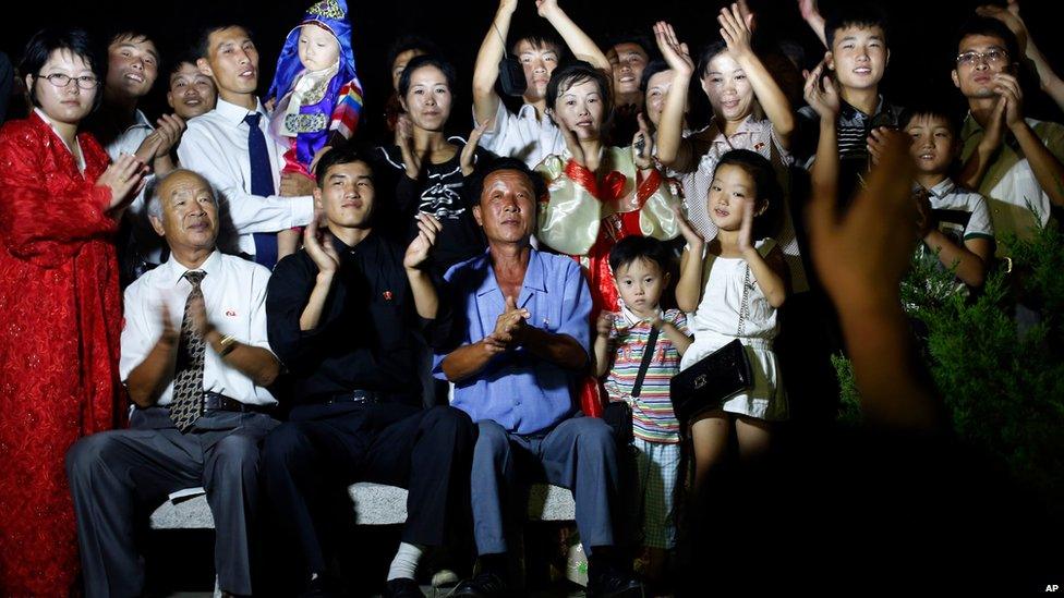 North Koreans watched the bell being rung in Pyongyang on 15 August 2015