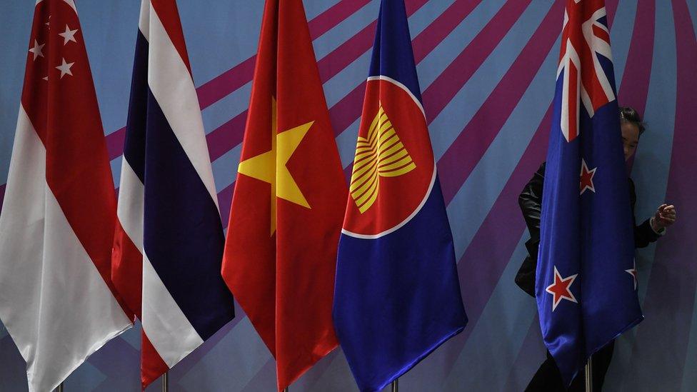 Flags at the Asean summit in Singapore