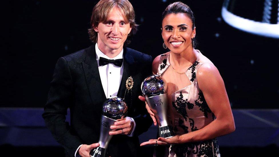 Winners Luka Modric and Marta