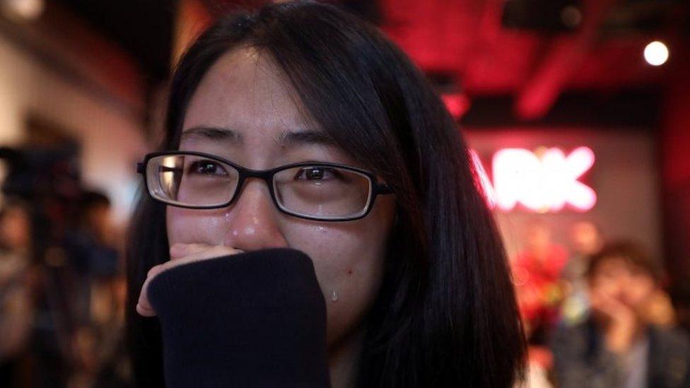 A same-sex marriage supporter in Taiwan cries after Saturday's referendums in Taiwan. Photo: 24 November 2018