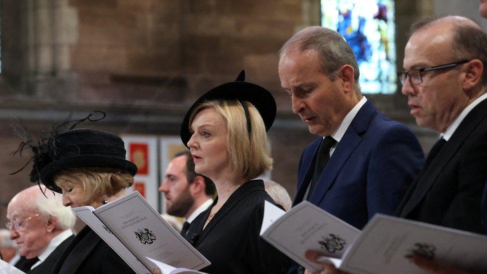 Taoiseach Micheál Martin, Liz Truss and other officials at her majesty the queen's funeral in September 2022