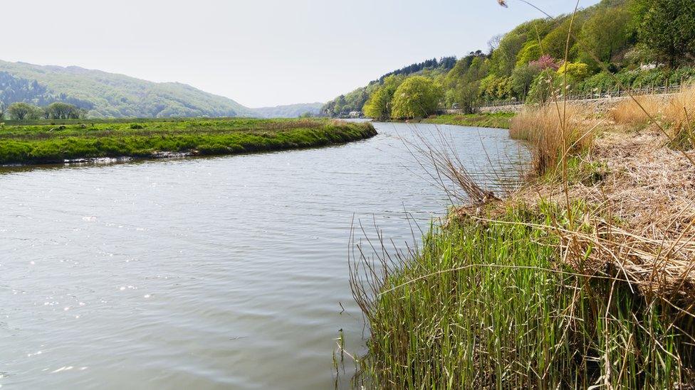 The River Dwyryd with hills and trees either side