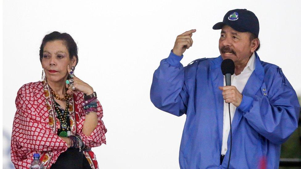 Nicaraguan President Daniel Ortega and wife Rosario Murillo pictured in 2018