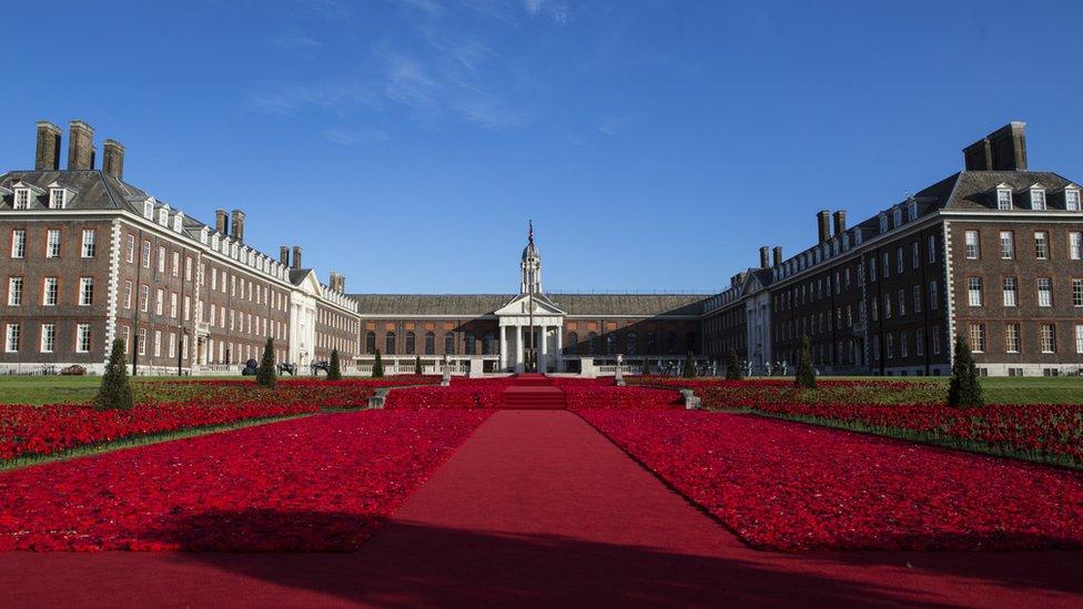 Display of crocheted poppies at Chelsea Flower Show