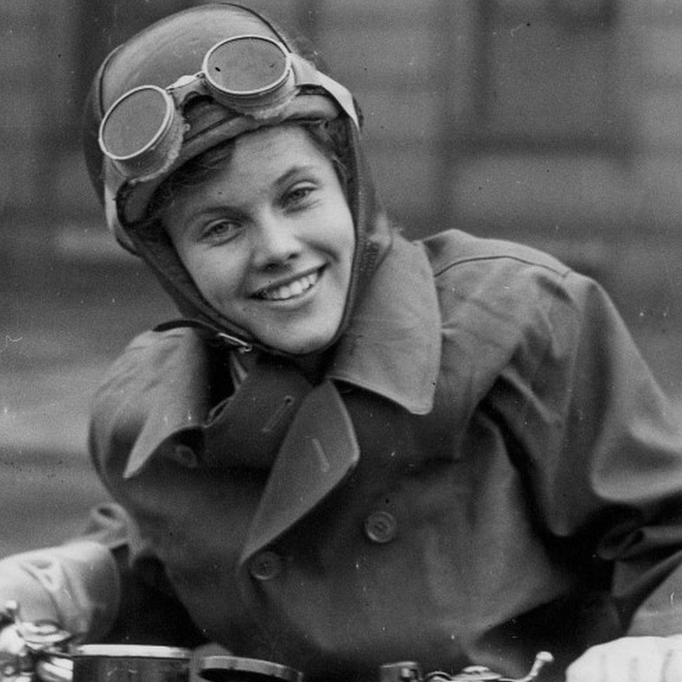 Honor Blackman as a dispatch rider