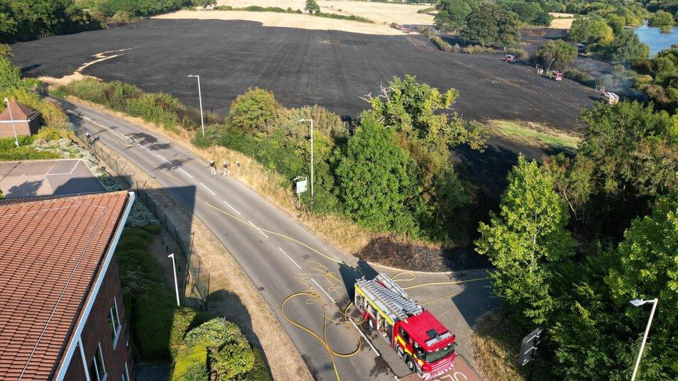 A field fire in Tolpits Lane, Watford