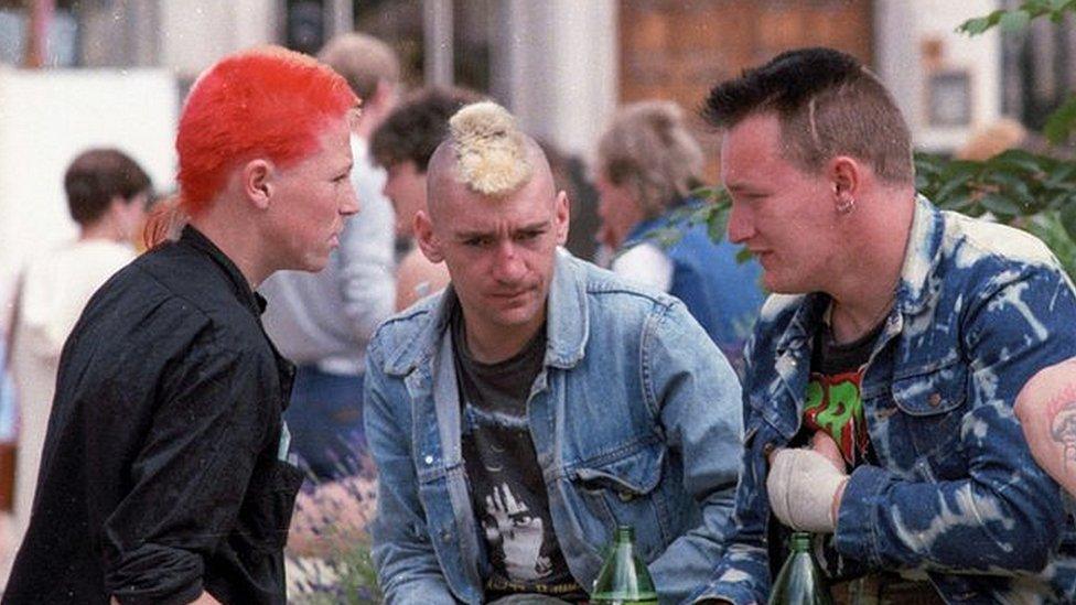 Punks chatting city centre