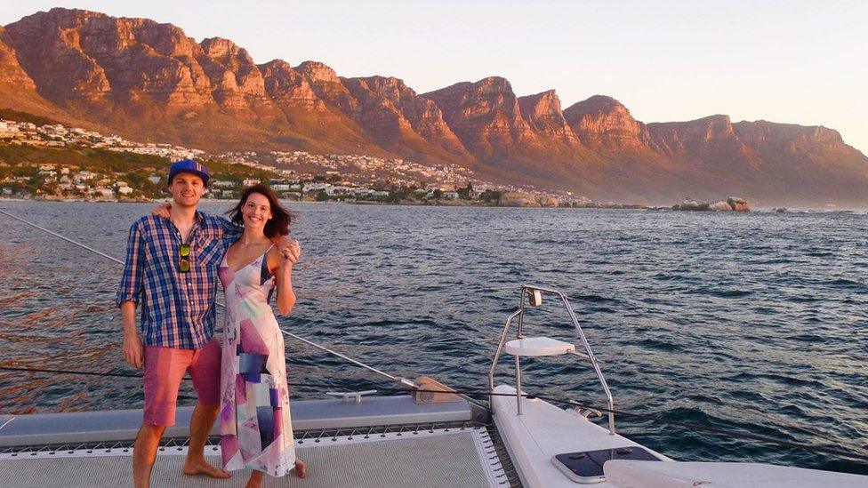 Joanna and her fiance on a boat