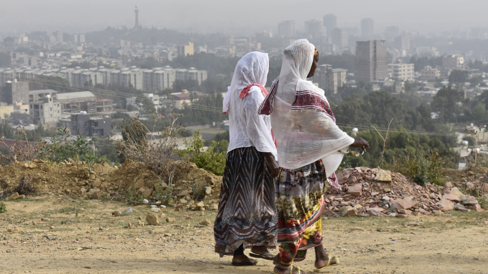 Two women walking in Mekelle, Ethiopia