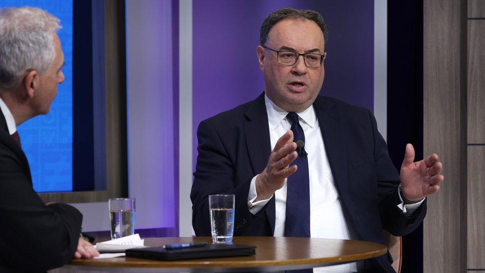 Bank of England governor Andrew Bailey speaks at IMF headquarters in Washington, DC.