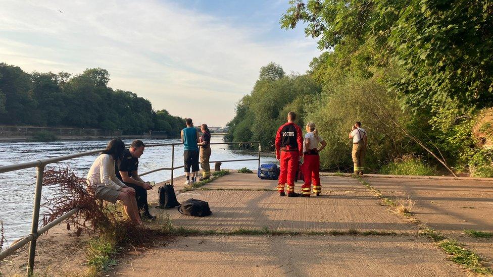 The water rescue team at the scene