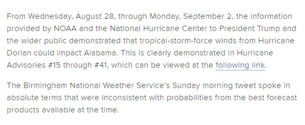 NOAA statement on 6 September 2019