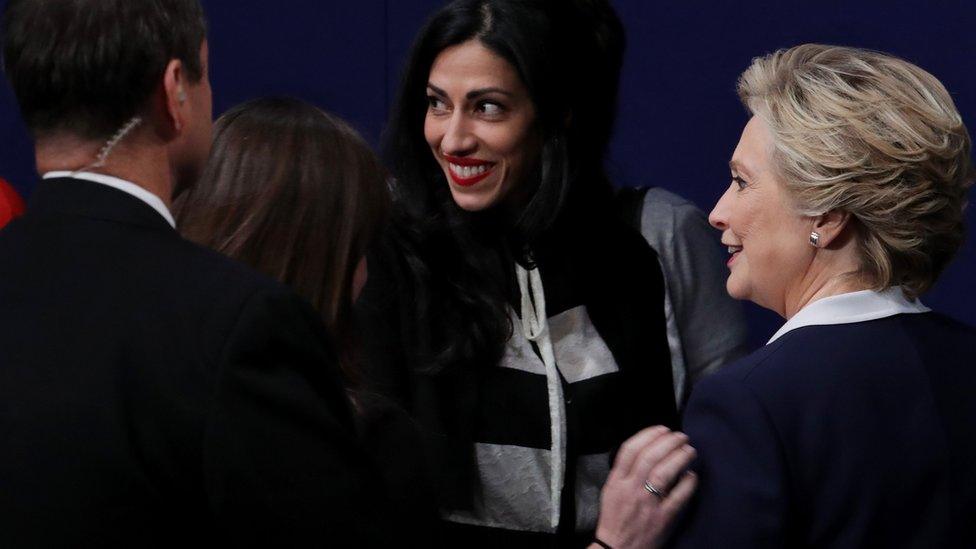 Huma Abedin, shown with Clinton in St Louis