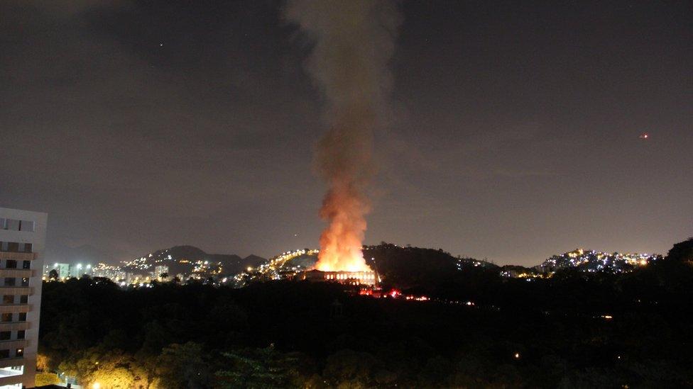 A fire blazes at the National Museum of Brazil in Rio de Janeiro, Brazil on 2 September 2018