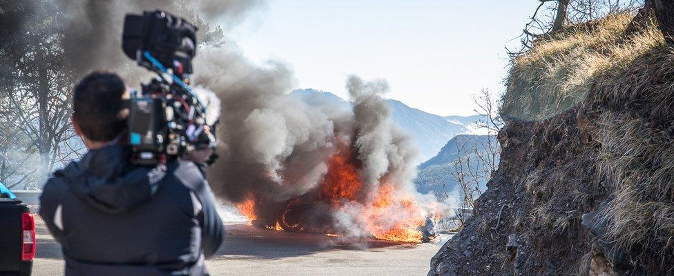 A car on fire in the new series of Top Gear