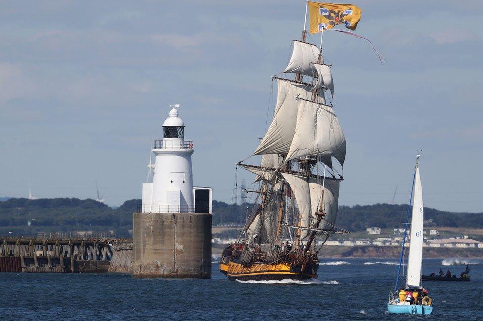 Tall Ship leaving Blyth