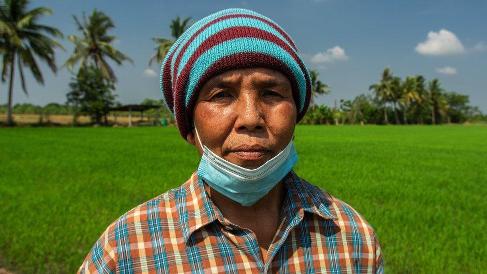 Bunchuay Somsuk in a rice field in Suphanburi, Thailand