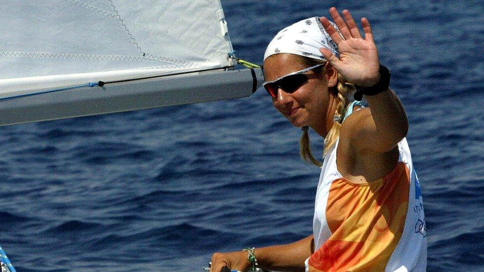 Greek skipper Sofia Bekatorou (r) at the Athens Olympics in August 2004