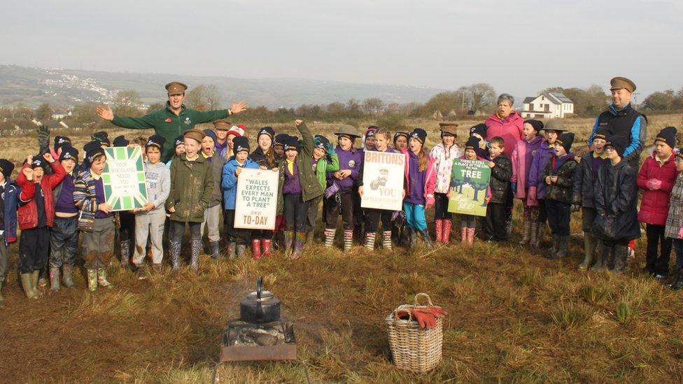 Youngsters at the Wales Centenary Wood, Coed Ffos Las