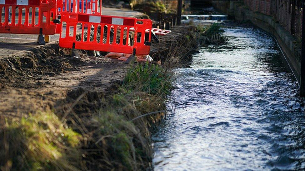 Sewage from a ruptured pipe in Saltburn-by-the-Sea, England