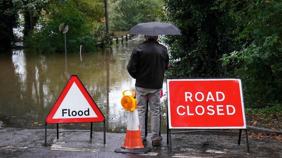 Flooded road in Collingham