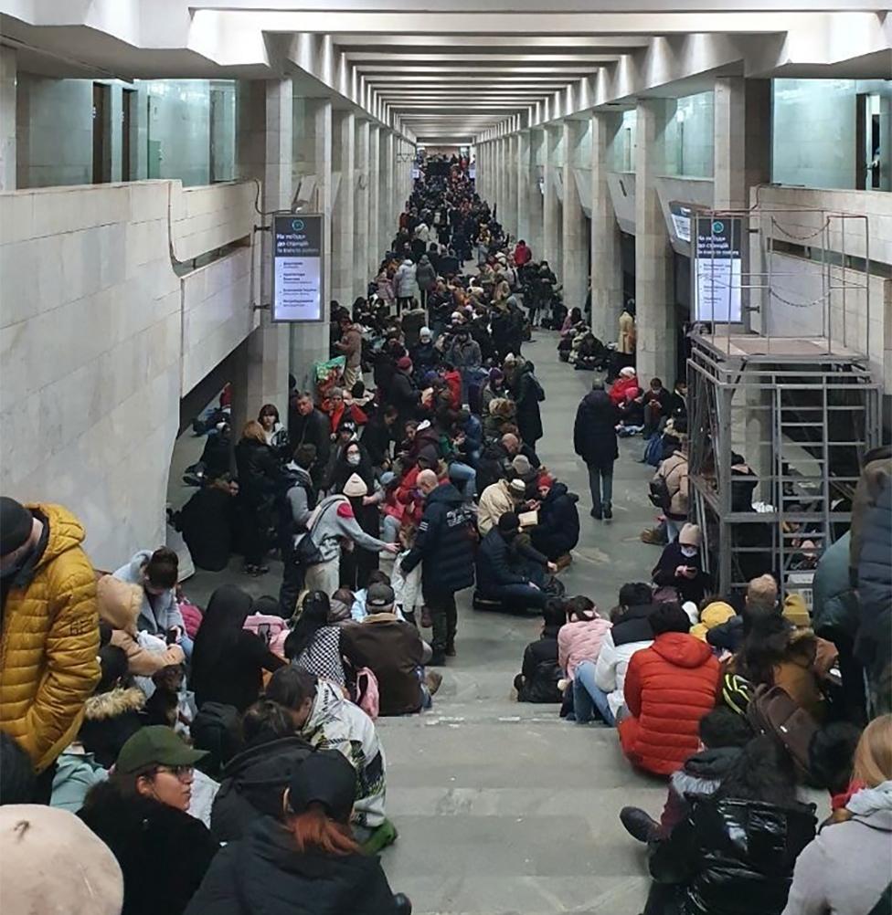 Civilians shelter in a metro station in Kharkiv, Ukraine