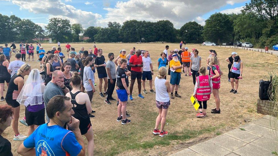 The briefing at the start of Parkrun at Ipswich