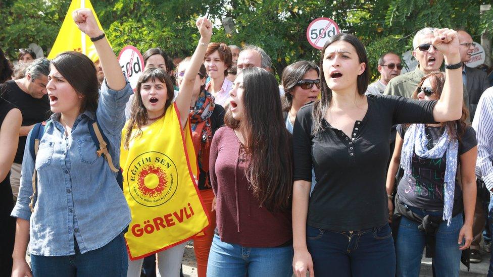 Students' protest outside Higher Education Board (YOK) in Ankara, 22 Sep 16