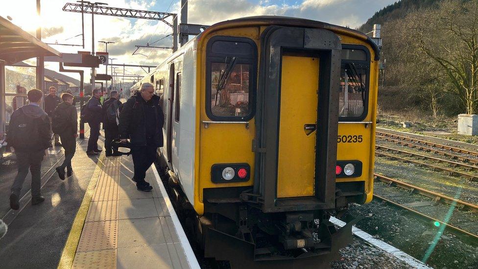 Train at Treherbert station after the line was reopened on Monday