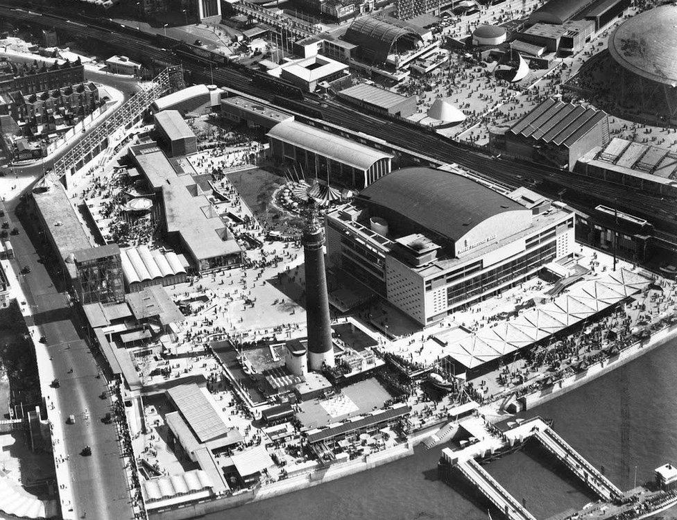 Aerial view of Royal Festival Hall during Festival of Britain