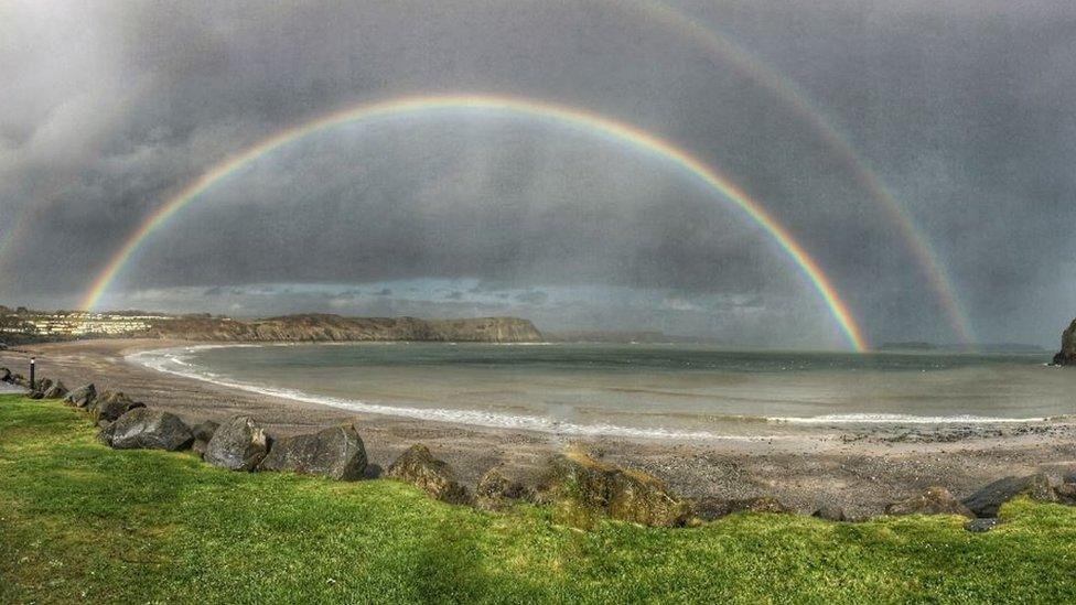 Double rainbow at Lydstep Haven, Pembrokeshire, by Joanna Lynas