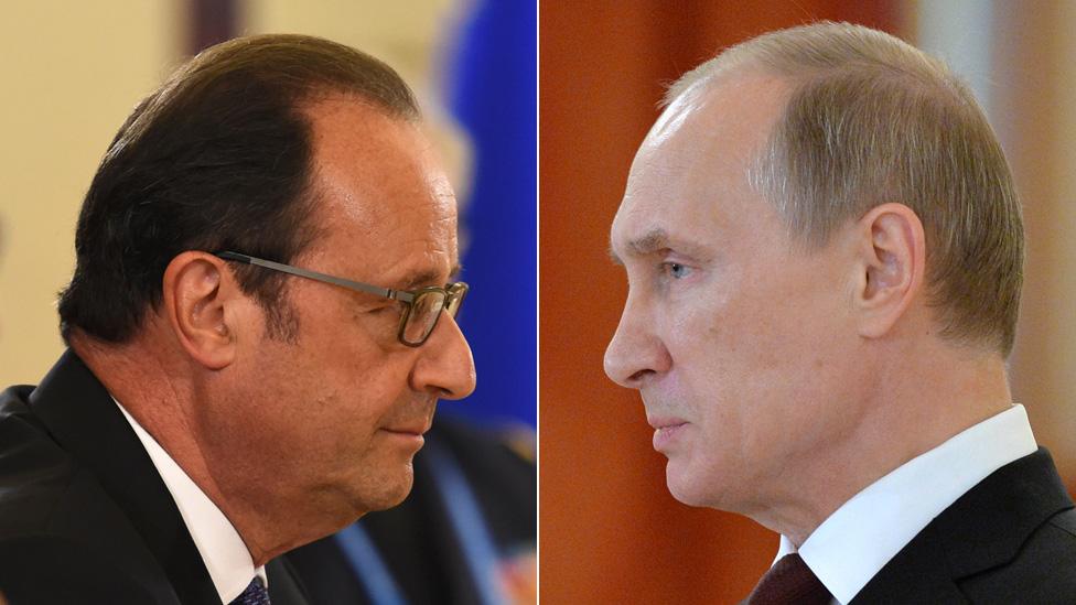 Composite image of Putin an Hollande