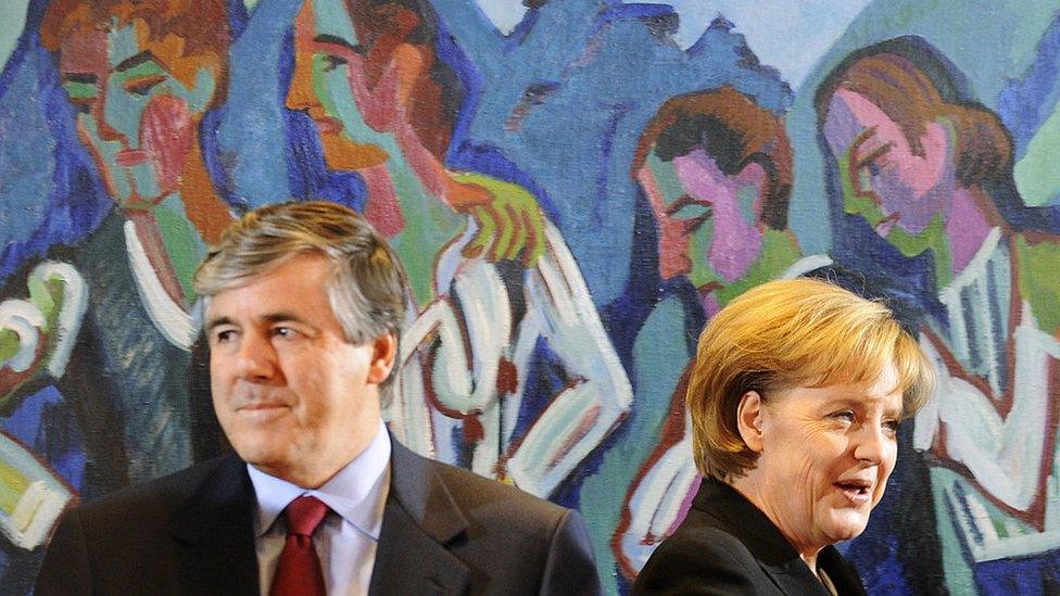 Angela Merkel with former Deutsche Bank boss Josef Ackermann